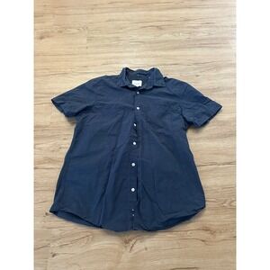 Steven Alan Mens M Navy Short Sleeve Button Down Shirt Cotton Linen Blend